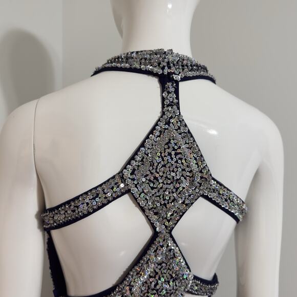 Precious Formals Blue Sequin Maxi Dress Women’s Size 2 Elegant Luxury Night - Picture 9 of 15